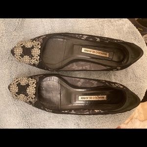 Manolo Blahnik black lace flats size 37